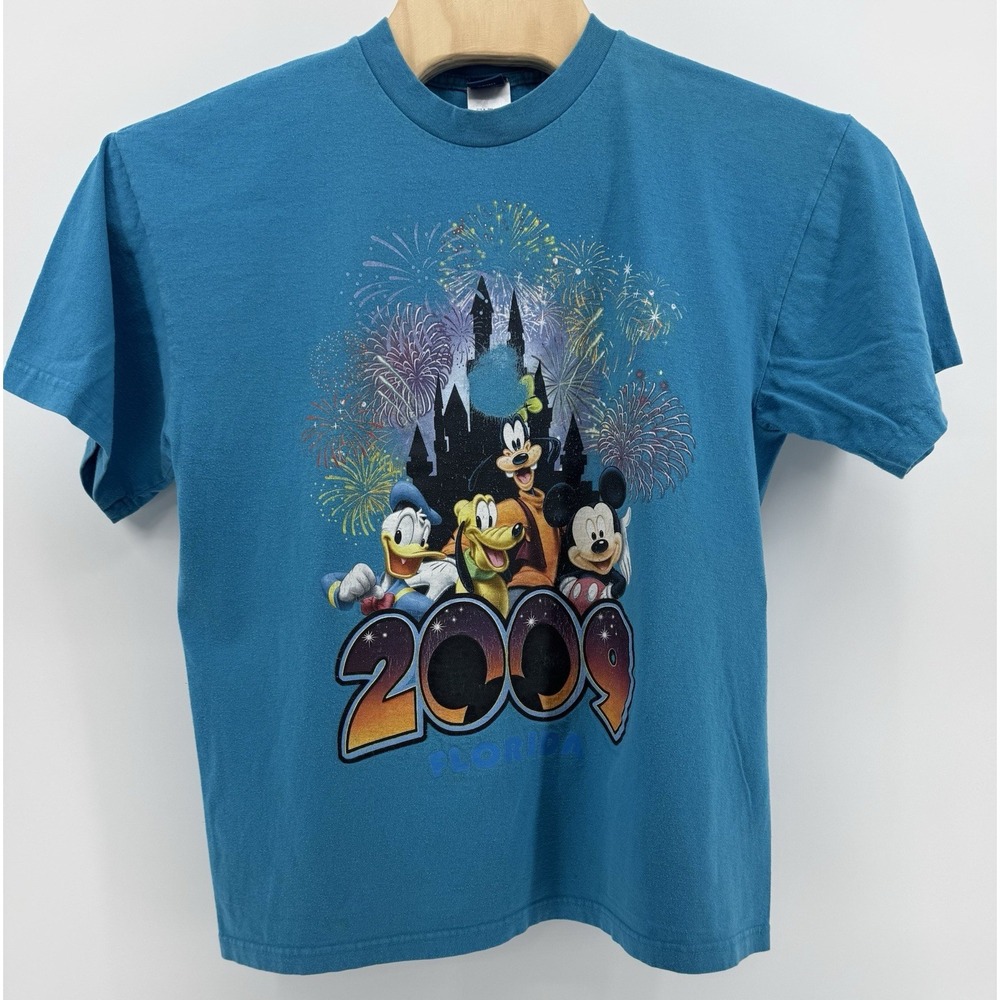 Vintage 2009 Walt Disney World Florida Mickey & Friends T-Shirt Blue Size XL Y2K